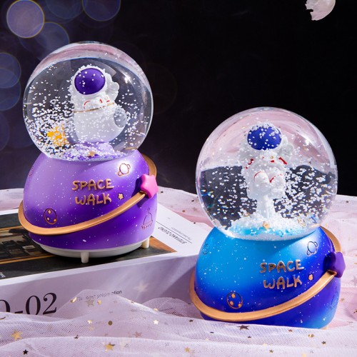 Purple Astronaut Glowing Crystal Ball Glass Ball Snowflake Band Music Birthday Christmas Gift Creative Music Bell Resin Crafts Home Decoration Ball