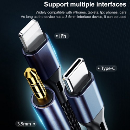 DUDAO 1100MM 3-in-1 Audio Cable Adapter Cable L12PRO 3.5mm +lightning+Type-c to 3.5mm Black