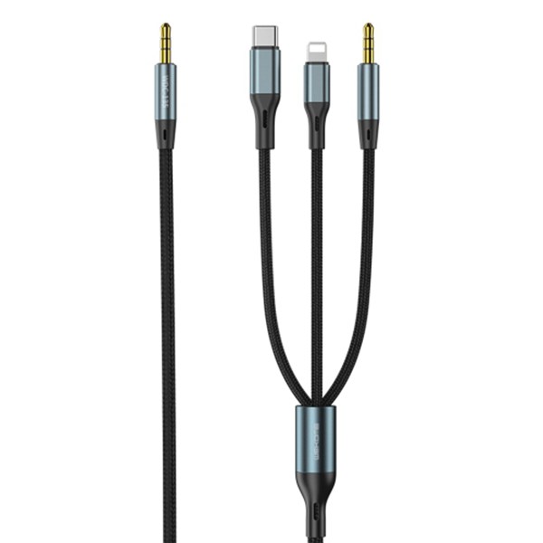 DUDAO 1100MM 3-in-1 Audio Cable Adapter Cable L12Pro 3.5mm +lightning+Type-c to 3.5mm Black