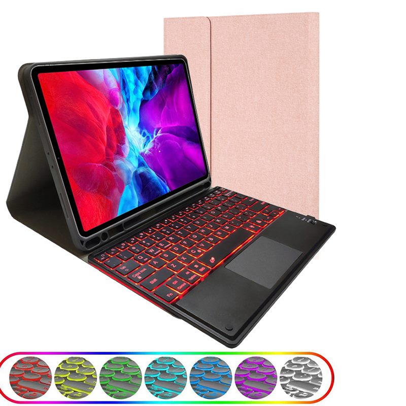 iPad 10.2" (7th/8th, 2019/2020) / iPad Air 10.5'' / iPad Pro 10.5'' Case | RK102T | TPU Tablet Cover with Pen Holder & Detachable Bluetooth Keyboard with Touchpad Backlight – Rose Gold