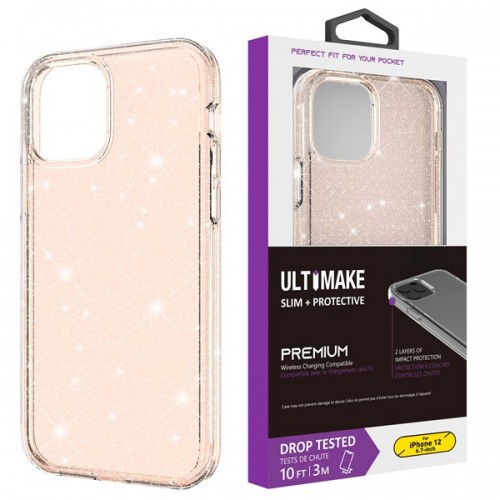 iPhone 12 Pro Max 6.7" Glitter Fluorescent Colors ShockProof Phone Case (Ultimake) Gold