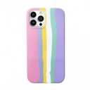 iPhone 13 Rainbow Silicone Phone Cover Case (Pink-Blue-Yellow) 