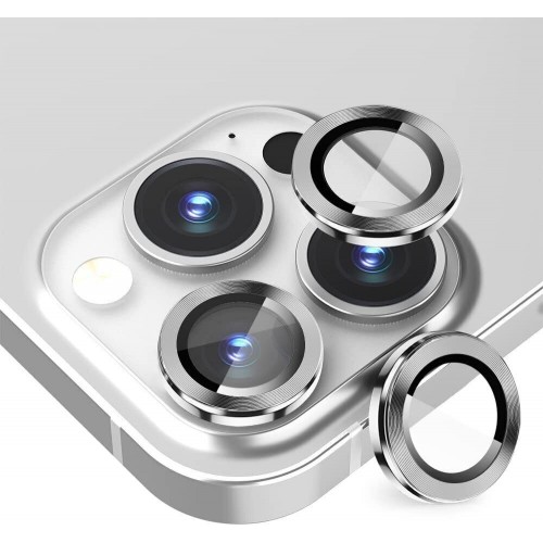 iPhone 13/13 Mini Luxury Metal Ring 9H Camera Lens Protector Film Silver- CD Stripe