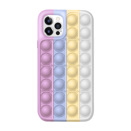 [M0410090030] iPhone XS Max Colorful Bubble Soft Rainbow Silicon Pop It Phone Case (SWQ) Light pink, blue, yellow, white