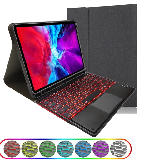 [T0840090003] [R]iPad TPU case RK102T with pen-holder detachale bluetooth keyboard with touchpad and back light For iPad 10.2 (2019/2020) iPad Air 10.5 iPad Pro 10.5 Black