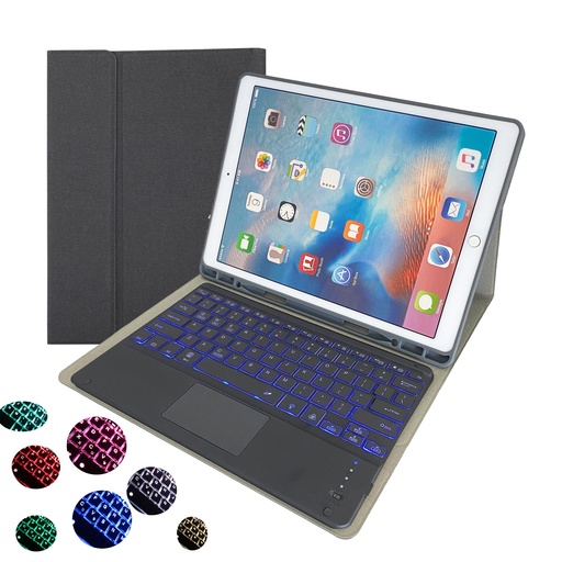 [T0840090007] [R]iPad TPU case RK131T with pen-holder detachale bluetooth keyboard with touchpad and back light For iPad Pro 12.9 (2018/2020) Black