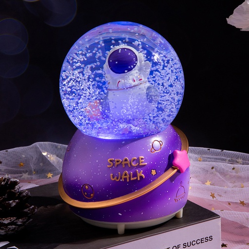 [E0680350017] Purple Astronaut Glowing Crystal Ball Glass Ball Snowflake Band Music Birthday Christmas Gift Creative Music Bell Resin Crafts Home Decoration Ball Purple