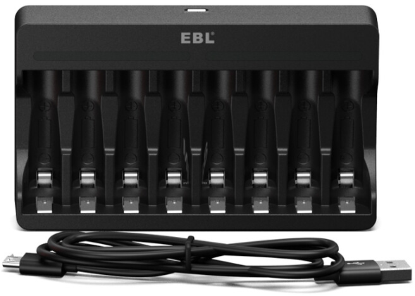 EBL AA/AAA 8 Slots Battery Charger 8 Slots Black