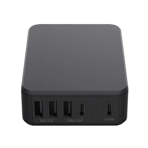 [E0810060001] 65W 5-Ports Smart Power Adapter with PD+QC 3.0 Fast Charging ELEKER