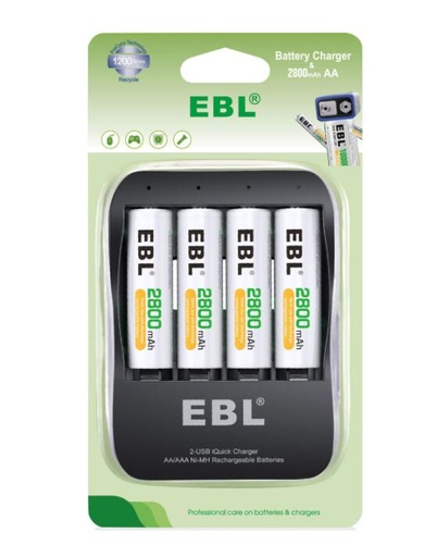 [Z0130370001] EBL AA 2800mAh Rechargeable Batteries (4 Counts) and Smart Battery Charger