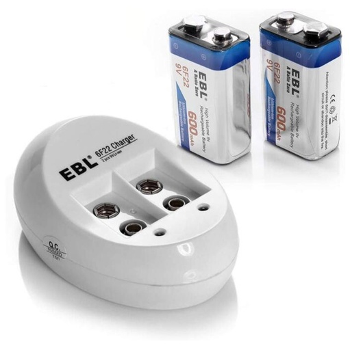 [Z0130370006] EBL 9V Li-ion Rechargeable Batteries (2PC) and Smart 9V Battery Charger